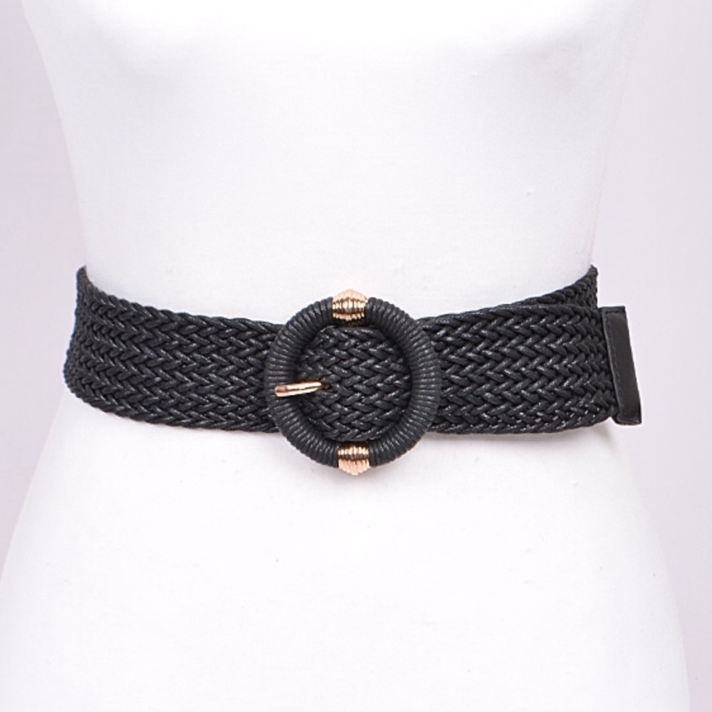 Black Gold Detail Buckle Braided Belt